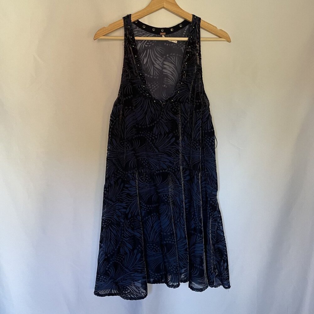 Free People boho scoop neckline sleeveless dress purple navy women's size M